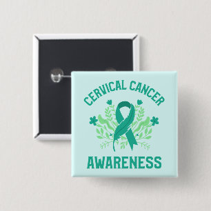 Cervical Cancer Awareness Floral Teal Ribbon 2 Inch Square Button