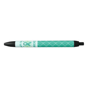 Cervical Cancer Awareness Floral Teal Ribbon Black Ink Pen