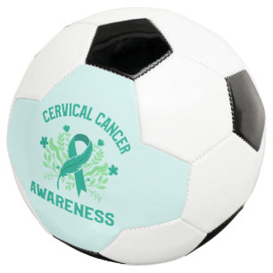 Cervical Cancer Awareness Floral Teal Ribbon Soccer Ball