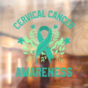 Cervical Cancer Awareness Floral Teal Ribbon Window Cling