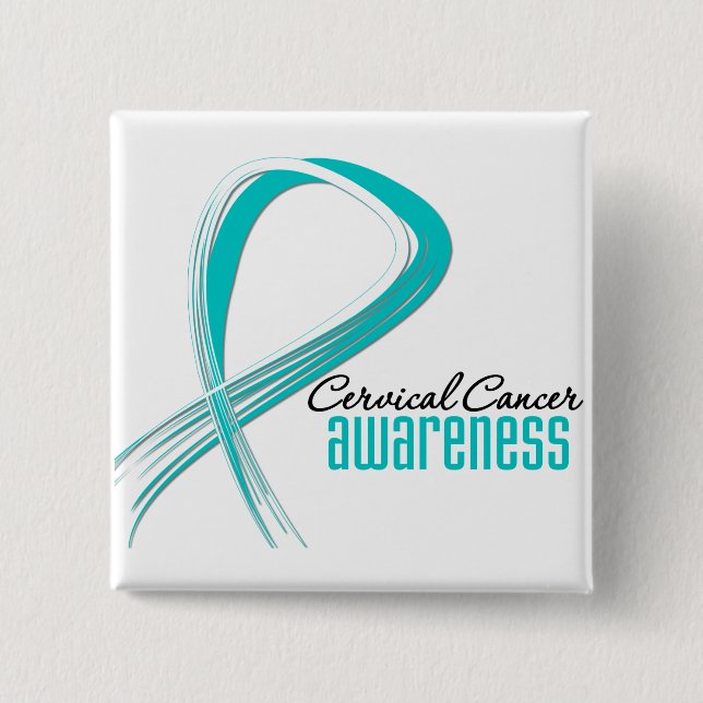Cervical Cancer  Awareness Grunge Ribbon 2 Inch Square Button (Front)