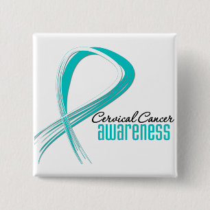 Cervical Cancer  Awareness Grunge Ribbon 2 Inch Square Button
