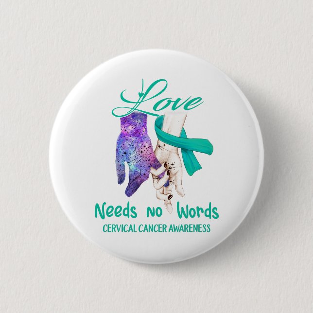 Cervical Cancer Awareness Love Needs No Words 2 Inch Round Button (Front)