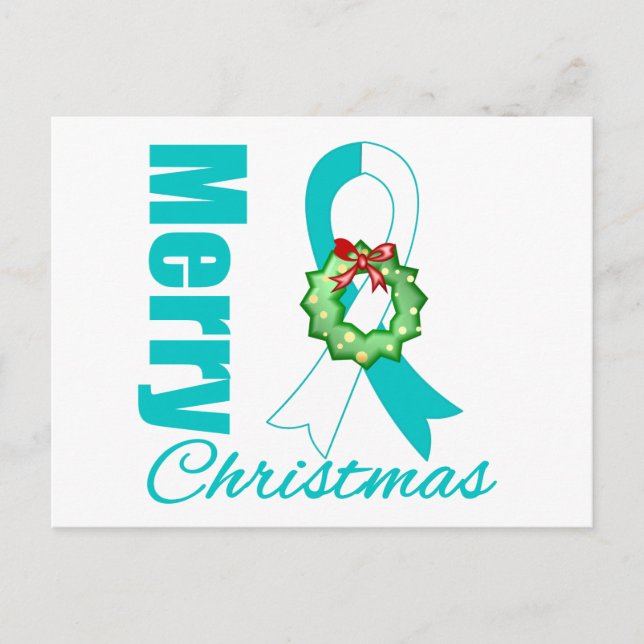 Cervical Cancer Awareness Merry Christmas Ribbon Holiday Postcard (Front)