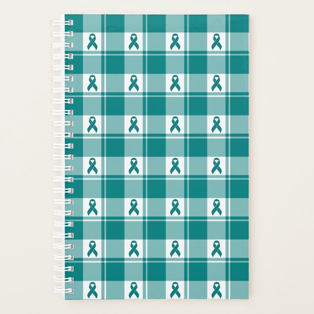 Cervical Cancer Awareness Plaid Planner, Teal (Devant)