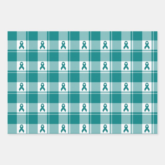 Cervical Cancer Awareness Plaid Wrapping Paper  (Front)