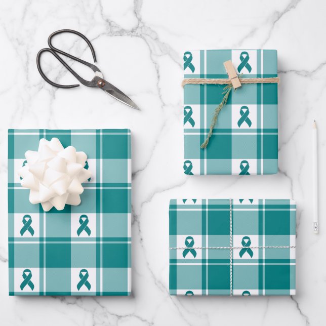 Cervical Cancer Awareness Plaid Wrapping Paper  (Front)