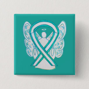 Cervical Cancer Awareness Ribbon Angel Button Pin