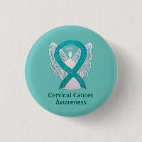 Cervical Cancer Awareness Ribbon Angel Button Pins
