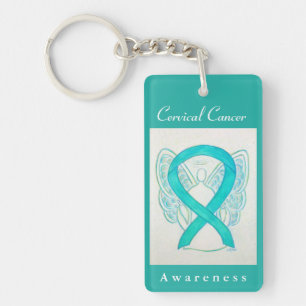 Cervical Cancer Awareness Ribbon Angel Keychain