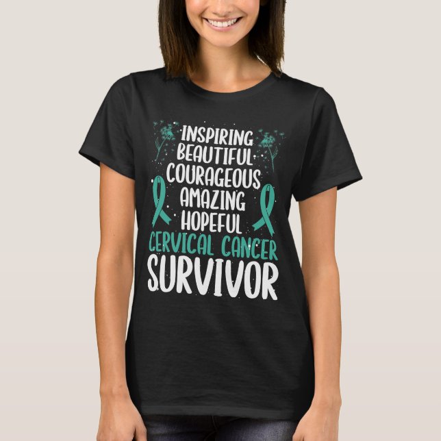 Cervical Cancer Awareness Ribbon Cancer Survivor T-Shirt (Front)