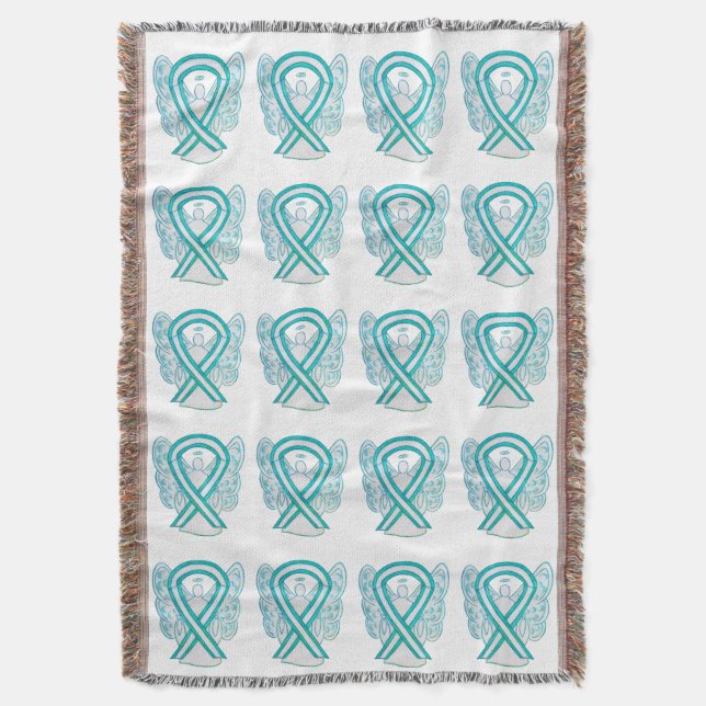 Cervical Cancer Awareness Ribbon Throw Blankets (Front Vertical)