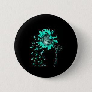 Cervical Cancer Awareness Sunflower Teal Ribbon  2 Inch Round Button