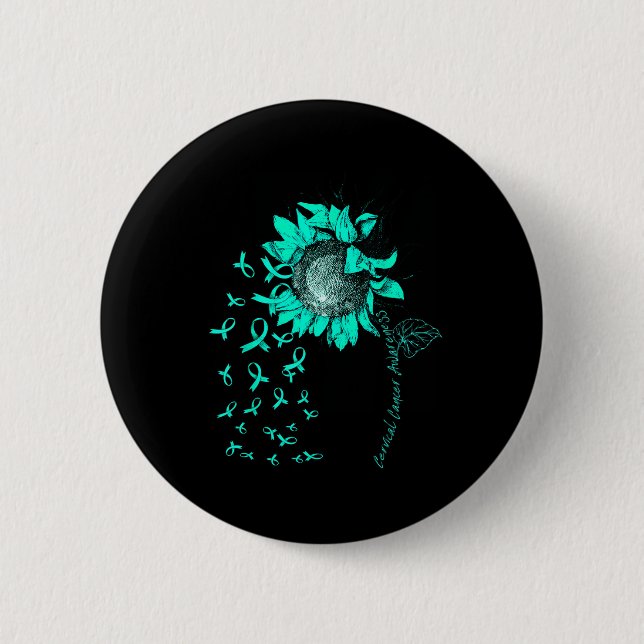 Cervical Cancer Awareness Sunflower Teal Ribbon  2 Inch Round Button (Front)