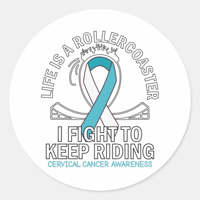 Cervical cancer awareness white teal ribbon classic round sticker (Front)