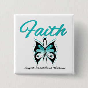 Cervical Cancer Faith Butterfly Ribbon 2 Inch Square Button