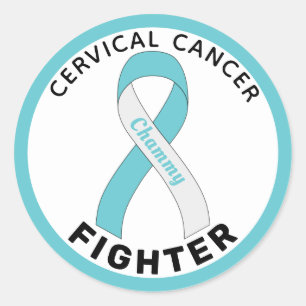Cervical Cancer Fighter Ribbon White Round Sticker