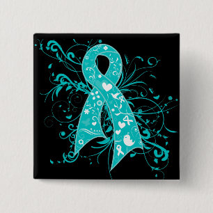 Cervical Cancer Floral Swirls Ribbon 2 Inch Square Button