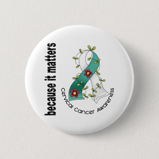 Cervical Cancer Flower Ribbon 3 2 Inch Round Button (Front)