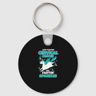 Cervical Cancer Funny Unicorn Farting Sparkles T-S Keychain