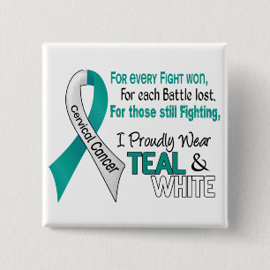 Cervical Cancer I Proudly Wear Teal and White 1 2 Inch Square Button