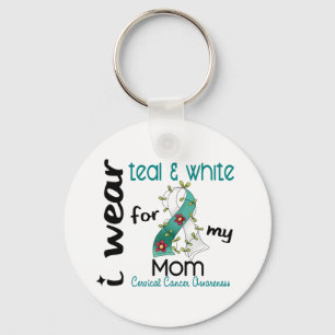 Cervical Cancer I Wear Teal & White For My Mom 43 Keychain