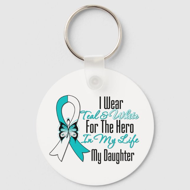 Cervical Cancer Ribbon My Hero My Daughter Keychain (Front)