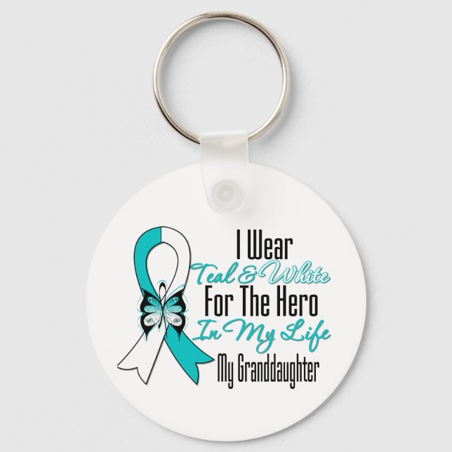 Cervical Cancer Ribbon My Hero My Granddaughter Keychain (Front)