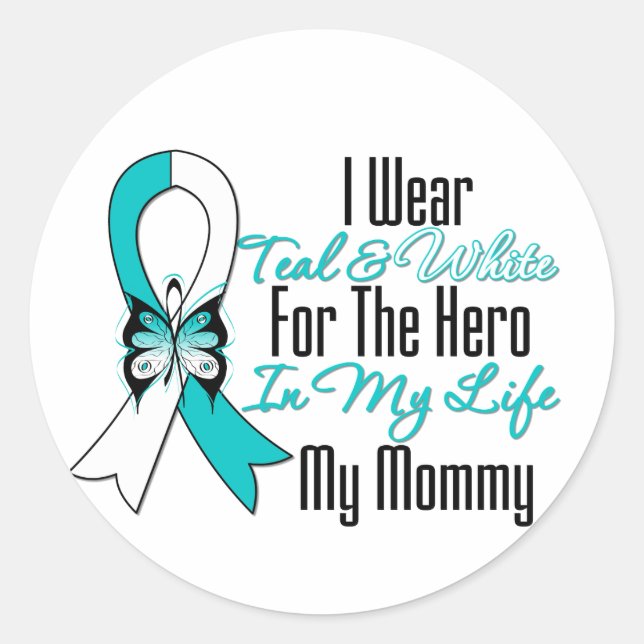Cervical Cancer Ribbon My Hero My Mommy Classic Round Sticker (Front)