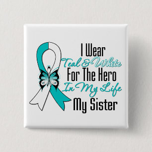 Cervical Cancer Ribbon My Hero My Sister 2 Inch Square Button