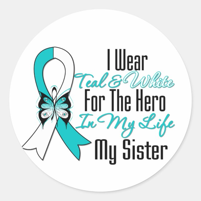 Cervical Cancer Ribbon My Hero My Sister Classic Round Sticker (Front)