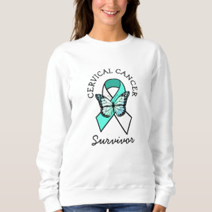 Cervical Cancer Survivor Awareness Ribbon Teal T Sweatshirt
