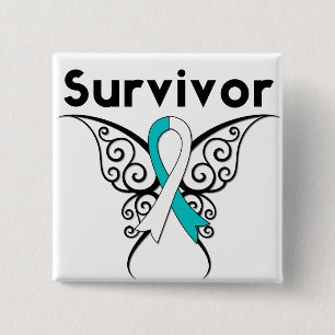 Cervical Cancer Survivor Tribal Butterfly 2 Inch Square Button