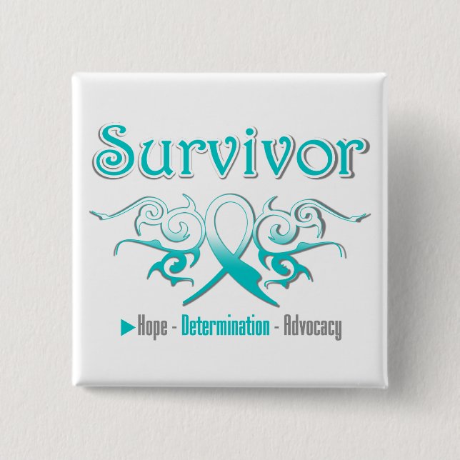 Cervical Cancer Survivor Tribal Ribbon 2 Inch Square Button (Front)