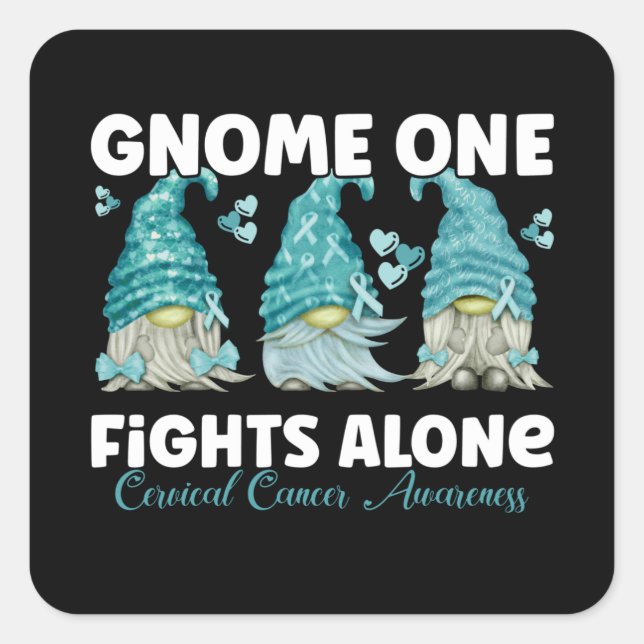 Cervical Cancer Teal Ribbon Gnome Square Sticker (Front)