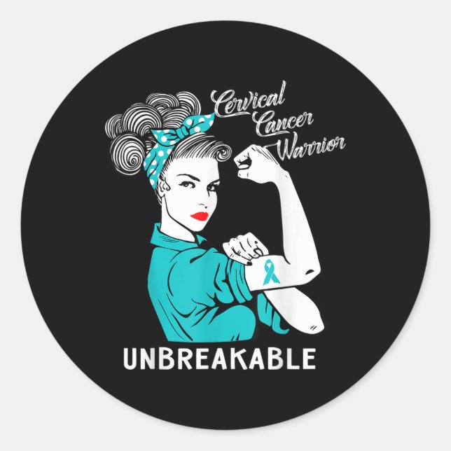 Cervical Cancer Warrior Unbreakable Awareness Gift Classic Round Sticker (Front)