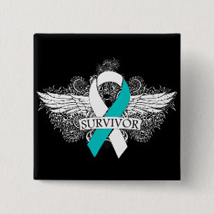 Cervical Cancer Winged SURVIVOR Ribbon 2 Inch Square Button