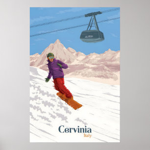 Cervinia Italy Snowboarding Travel Poster