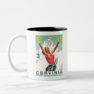 Cervinia vintage poster Two-Tone coffee mug