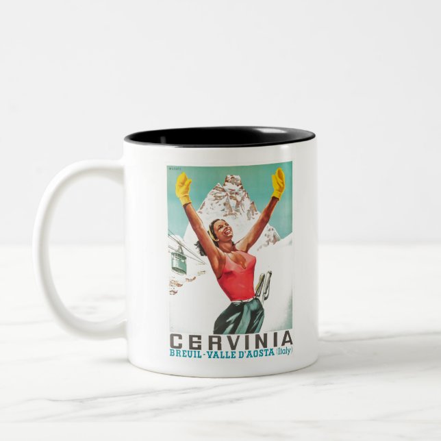 Cervinia vintage poster Two-Tone coffee mug (Left)