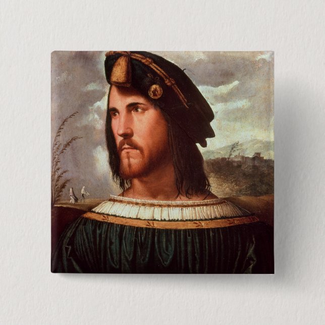 Cesare Borgia  Duke of Valencia 2 Inch Square Button (Front)