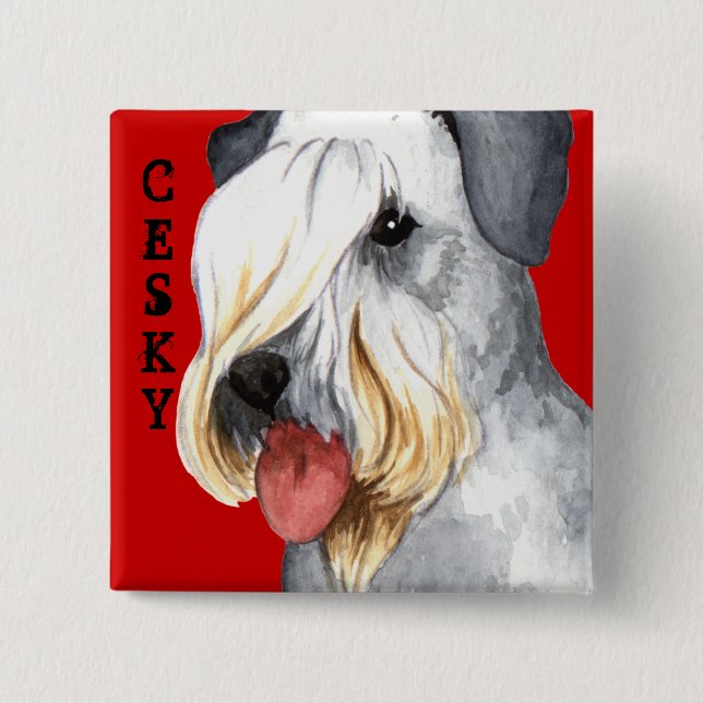 Cesky Terrier Colour Block 2 Inch Square Button (Front)