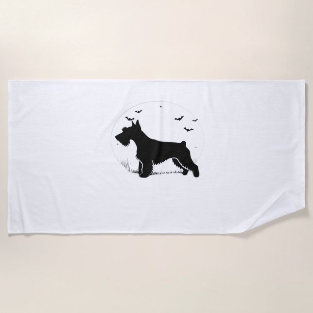 Cesky Terrier Dog – Halloween Moon Silhouette Clas Beach Towel (Front)
