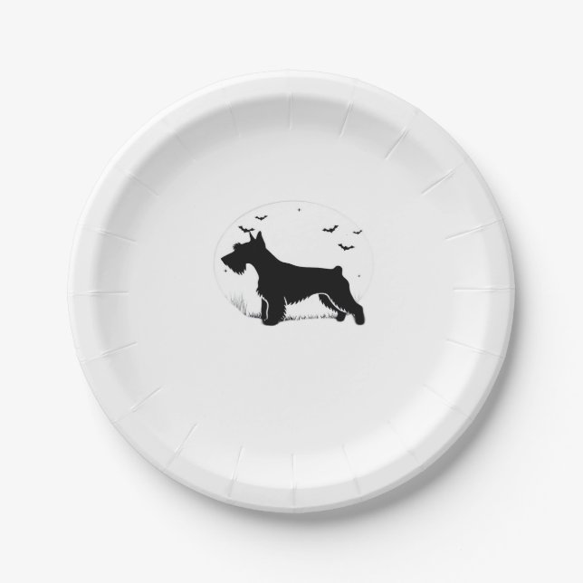 Cesky Terrier Dog � Halloween Moon Silhouette Clas Paper Plate (Front)