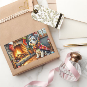 Cesky Terrier Fireplace with Christmas Lights Sticker