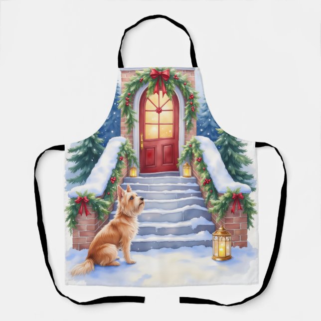 Cesky Terrier Snowy Staircase Christmas Art Apron (Front)
