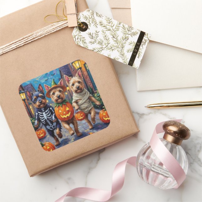 Cesky Terrier Trick-or-Treating Halloween Costume  Square Sticker (Gifting)