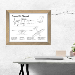 Cessna 172 Skyhawk - Airplane Blueprint Plans BD Photo Print
