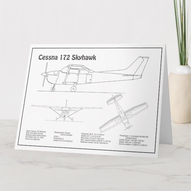 Cessna 172 Skyhawk - Airplane Blueprint Plans BD Thank You Card (Front)