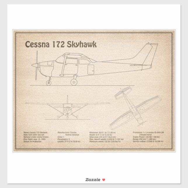 Cessna 172 Skyhawk - Airplane Blueprint Plans SD (Sheet)